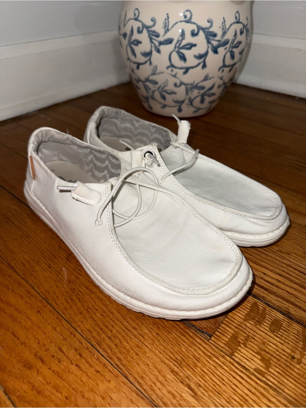 HEYDUDE Women’s White Canvas Casual Slip-On Shoes